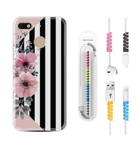 General Mobile GM8 Go GM9 GM20 Pro Plus Kılıf Kablo Koruma Spiral Silikon Flowers 4 1390