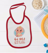 BK Kids Uj Bej Aylık Tasarımlı Kırmızı Bebek Mama Önlüğü-1