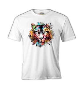 Colorful Tiger Head Beyaz Erkek Tshirt