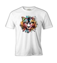 Colorful Tiger Head Beyaz Erkek Tshirt