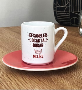 Kişiye Özel Efsaneler Ocakta Doğar Türk Kahvesi Fincanı Doğum Günü Hediyesi (Pembe)