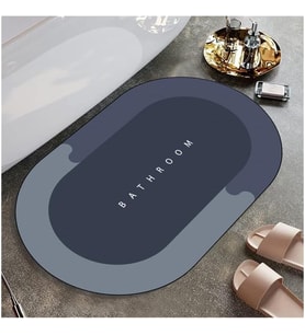 Paspası Süper Su Emici Kaymaz Tabanlı Paspas Banyo Paspası Oval Diatomit Paspas Süper Emici Paspas Oval (60x39cm) (Mavi)
