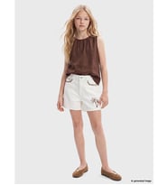 LCW Kids Ekru Nakışlı Kız Çocuk Jean Şort