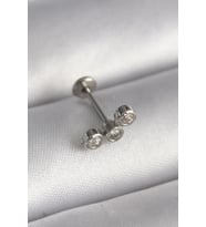316L Çelik Gümüş Renk Zirkon Taşlı Tragus Piercing - TJ-PR1349