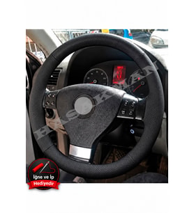 Vw Golf 5 Dikme Direksiyon Kılıfı Premium Komple Delikli Deri Siyah Dikiş 2003-2008