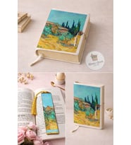 Kitap Kılıfı ve Metal Kitap Ayracı Seti (Van Gogh Kulübeler)
