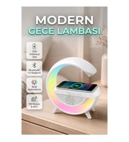 Bluetooth 5.0 Hoparlörlü Gece Lambası – Kablosuz Şarj, NFC, FM Radyo ve RGB Işık