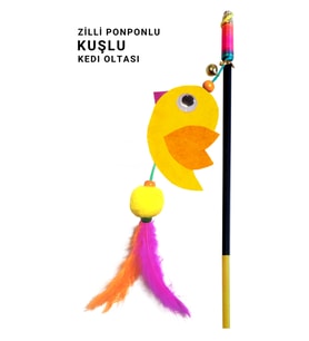 Kuşlu Ponponlu Zilli Kedi Oltası