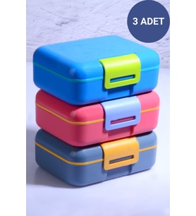 3 Adet Design Kendinden Kaşıklı 5 Bölmeli 2 Katlı Beslenme Kutusu