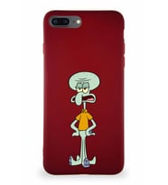 Apple iPhone 8 Plus Soft Premier Kapak Squidward Dokunaç Tasarımlı Silikon Kılıf - Mürdüm (Şeffaf)