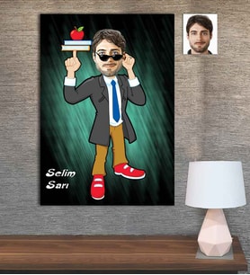 Kişiye Özel Karikatür Baskılı Ahşap Tablo Öğretmen Erkek-3 30x40
