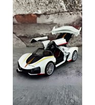 Sesli Işıklı Buhar Atan Metal Die Cast Model Beyaz Spor Oyuncak Araba 20x8x5 Cm