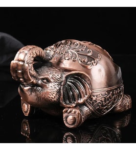 Lüks İşlemeli Metal Fil Biblo Küllük Mumluk Para ve Anahtar Kasesi Mücevher Kutusu Ev Dekor Objesi (Bronz)