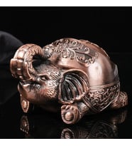 Lüks İşlemeli Metal Fil Biblo Küllük Mumluk Para ve Anahtar Kasesi Mücevher Kutusu Ev Dekor Objesi (Bronz)