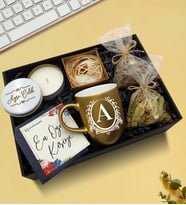 Kişiye Özel Gold Kupa &Beyaz Metal Kutulu Mum & Kokulu Sabun & Ihlamur & Ada Çayı Hediye Seti