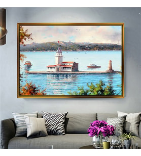 Tablore Kız Kulesi Ve İstanbul Boğazı Manzarası Tablosu Çerçeveli Kanvas Tablo Modern Salon Dekoru