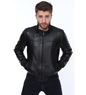 Hakiki Deri Siyah Jack Beli Lastikli Erkek Deri Ceket