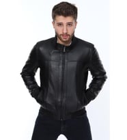 Hakiki Deri Siyah Jack Beli Lastikli Erkek Deri Ceket