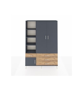 Arges Dolap 5 Raflı 4 Çekmeceli Tek Askılı 132x30x195 Antrasit-Antrasit/Çam
