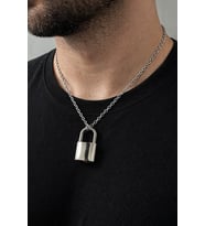 Gümüş Renk Asma Kilit Tasarım Kolye I 60 cm Unisex Metal Zincir