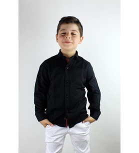 Doctor Junior Erkek Çocuk Gömlek Uzun Kol Kendinden Desenli Siyah