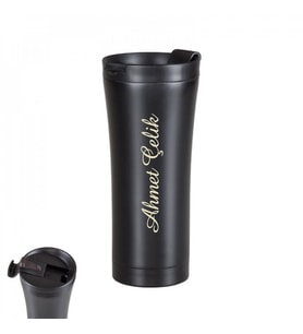 Wings Mat Siyah İsme Özel Çelik Termos 500ml.  304 Paslanmaz Çelik - Kaydırmaz Taban - Kilitli Kapak - Hava Çıkışlı - Sızdırmaz (Karışık)