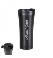 Wings Mat Siyah İsme Özel Çelik Termos 500ml.  304 Paslanmaz Çelik - Kaydırmaz Taban - Kilitli Kapak - Hava Çıkışlı - Sızdırmaz (Karışık)