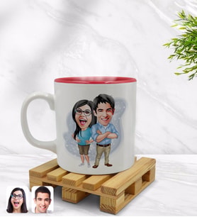BK Gift Kişiye Özel Sevgililer Karikatürlü İçi Kırmızı Renkli Kupa Bardak Model 101