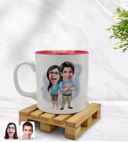 BK Gift Kişiye Özel Sevgililer Karikatürlü İçi Kırmızı Renkli Kupa Bardak Model 101