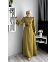 kadın saten taş detaylı tesettür elbise NMS050