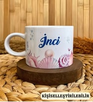 Kişiye Özel İsimli İnci Temalı Porselen Fincan Kupa 150ml