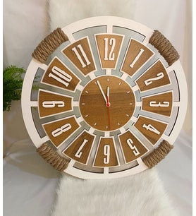 Kişiye Özel Halatlı Dekoratif Ahşap Duvar Saati 40 cm
