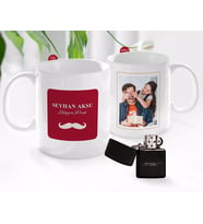 BK Gift Kişiye Özel Babalar Günü Hediyesi Fotoğraflı Kupa Bardak ve Benzinli Çakmak Seti-52 (Model 1)