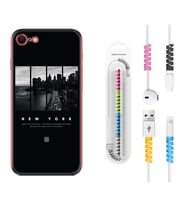 Apple iPhone 5 6 7 8 Plus Se XR Kılıf Kablo Koruma Spiral Silikon New York 1612