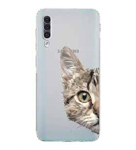 Samsung Galaxy A30s  Kamera Korumalı  Kapak Catface Tasarımlı  Şeffaf Kılıf