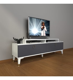 Decoraktiv Ekoflex 4 Mdf Gold Tv Ünitesi Tv Sehpası - Beyaz Antrasit (Beyaz - Antrasit)