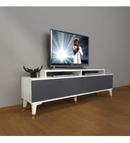 Decoraktiv Ekoflex 4 Mdf Gold Tv Ünitesi Tv Sehpası - Beyaz Antrasit (Beyaz - Antrasit)