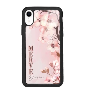 iPhone XR Uyumlu Dikey Sakura Tasarımlı Glossy Telefon Kılıfı