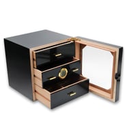 Falconetti Çekmeceli 3 Katlı Siyah Sedir Humidor Puro Kutusu rd10