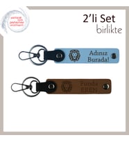 Güç ve Sadakati Temsil Eden Anahtarlık, Kaplan Başlı Deri 2’li Kişisel Set, Gök Mavi-Açık Kahve