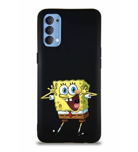 Oppo Reno 4 Soft Premier Kapak Sünger Bob Tasarımlı Silikon Kılıf - Siyah (Şeffaf)