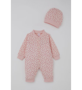 Breeze Kız Bebek Tulum Puantiye Desenli 0-6 Ay, Pudra