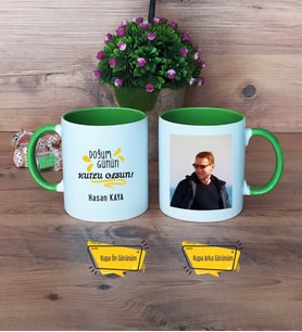 Doğum Günü Hediyesi Kupa Bardak Yeşil Fotoğraflı Arkadaşa Anneye Babaya Erkek Kardeşe Ablaya Hediye