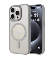 Coverzone iPhone 15 Pro Max ile uyumlu K?l?f Wireless ?arj �zellikli Metal buton Z-Krom MagSafe ile uyumlu ?effaf Transparan Double Color Silikon Kapak Gri