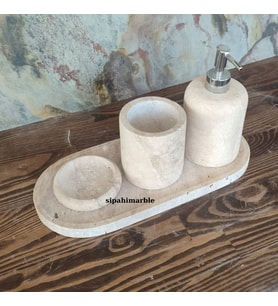 Traverten 4/lü Şık Banyo Seti (Bej)
