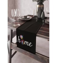 Siyah Mutfak Home Yazılı Premium Masa Örtüsü Runner RNR358
