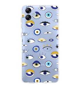 PrintiFy Samsung Galaxy A04e ile Uyumlu 1mm Slim Fit Nazar Boncuğu 2 Baskılı Şeffaf  Kılıf