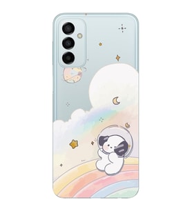 Samsung Galaxy M14 Uyumlu Sevimli Köpek Desenli Şeffaf Telefon Kılıfı