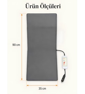 12V Araç Koltuk Isıtıcı Minder 5 Kademeli Kumandalı Çakmaklık Girişli Sırt ve Oturma Isıtma Minderi Gri 35x90 CM