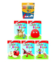 3-6 Yaş Şirin Boyama Kitapları 5 li +Bic Kids 12 li Keçeli Boya (Beyaz)